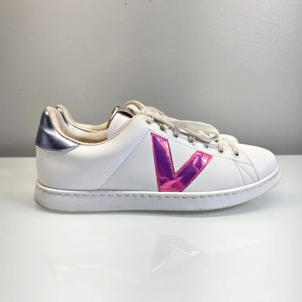 Victoria Berlin Sneakers Women EU 40 White Leather Metallic Pink Iridescent Logo